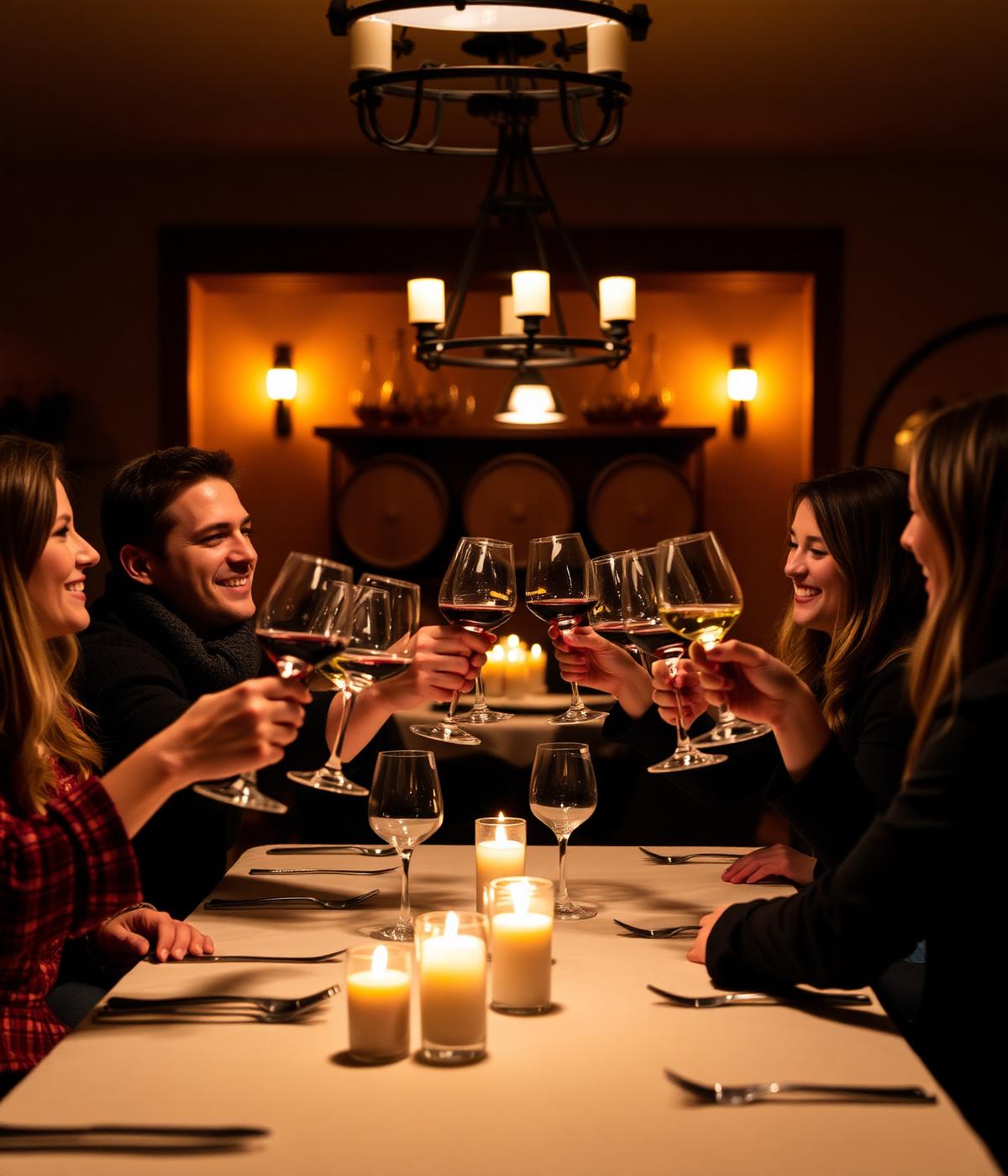 Friends toasting with St. James wines in the cellar
